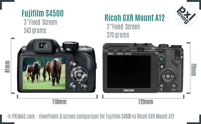 Fujifilm S4500 vs Ricoh GXR Mount A12 Screen and Viewfinder comparison