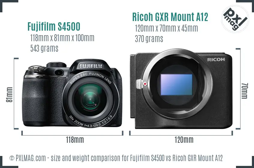 Fujifilm S4500 vs Ricoh GXR Mount A12 size comparison