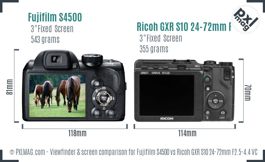 Fujifilm S4500 vs Ricoh GXR S10 24-72mm F2.5-4.4 VC Screen and Viewfinder comparison