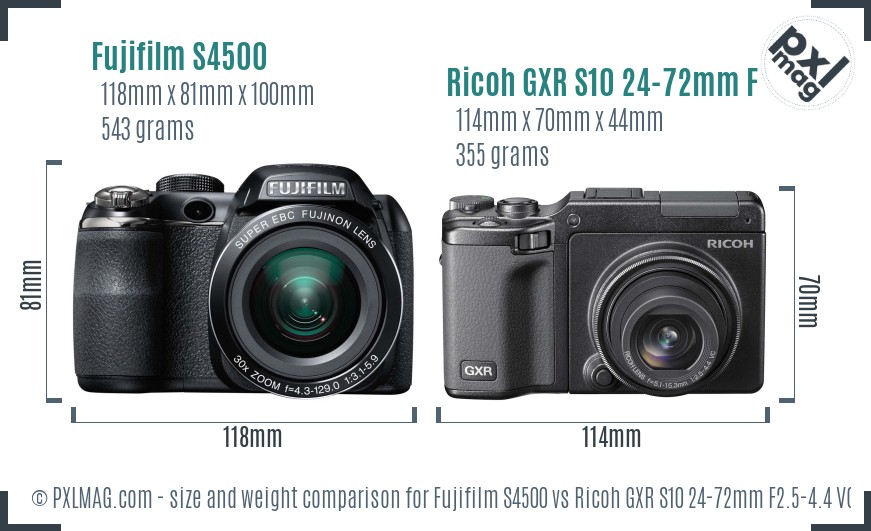 Fujifilm S4500 vs Ricoh GXR S10 24-72mm F2.5-4.4 VC size comparison