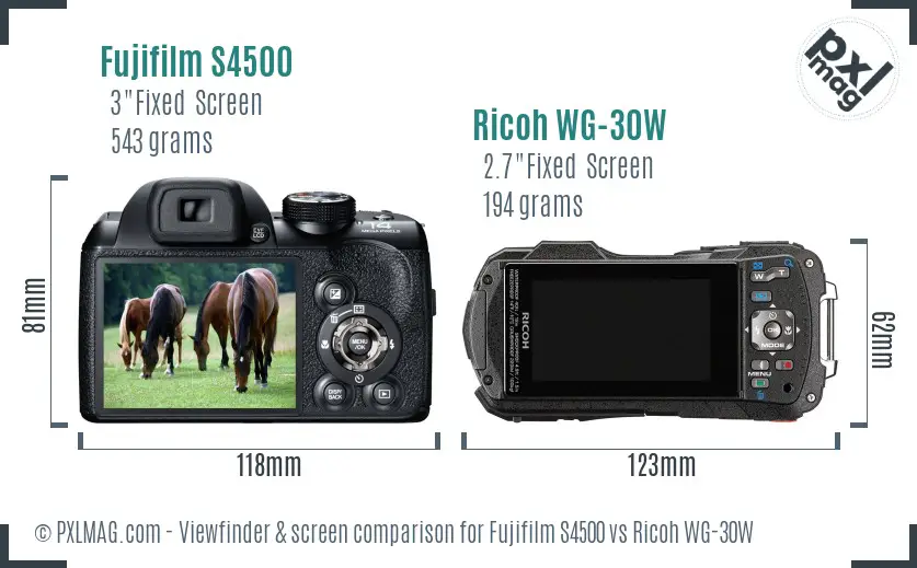 Fujifilm S4500 vs Ricoh WG-30W Screen and Viewfinder comparison