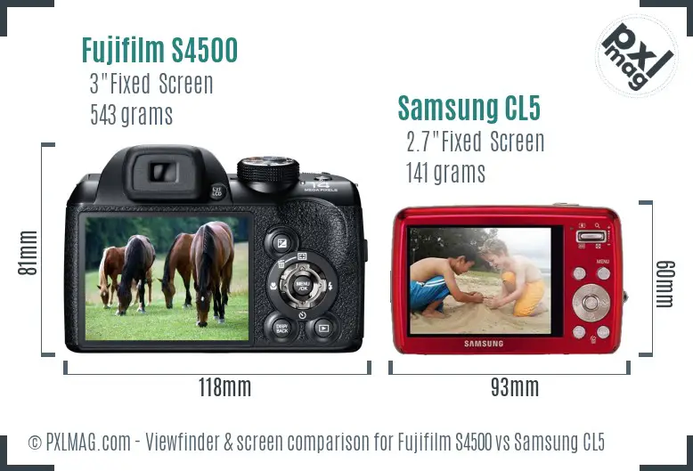 Fujifilm S4500 vs Samsung CL5 Screen and Viewfinder comparison Fujifilm S4500 vs Samsung CL5 Screen and Viewfinder comparison