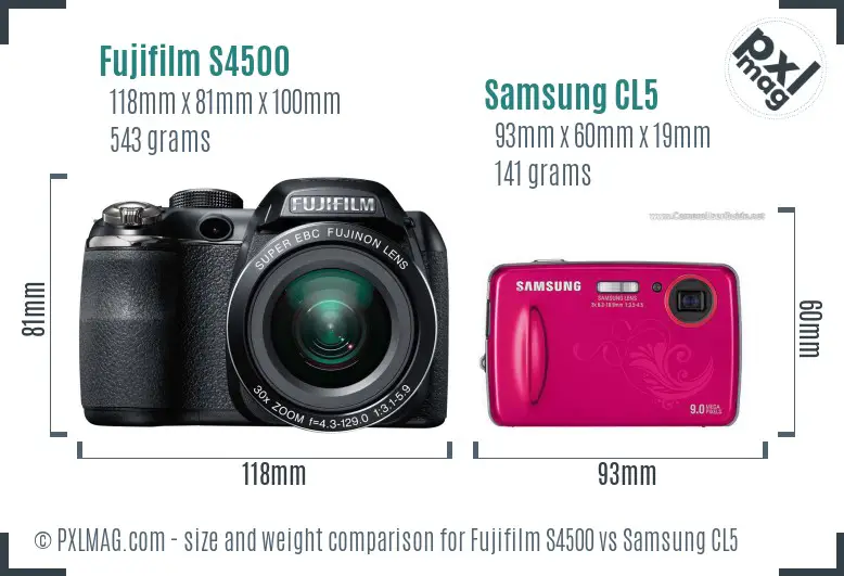 Fujifilm S4500 vs Samsung CL5 size comparison Fujifilm S4500 vs Samsung CL5 size comparison