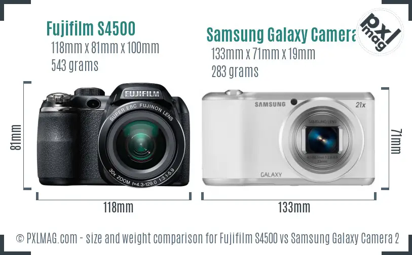 Fujifilm S4500 vs Samsung Galaxy Camera 2 size comparison