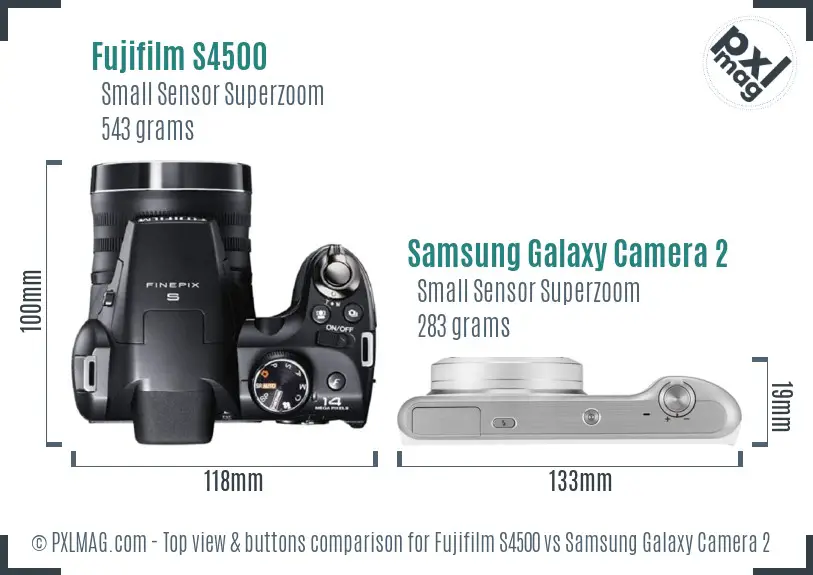 Fujifilm S4500 vs Samsung Galaxy Camera 2 top view buttons comparison