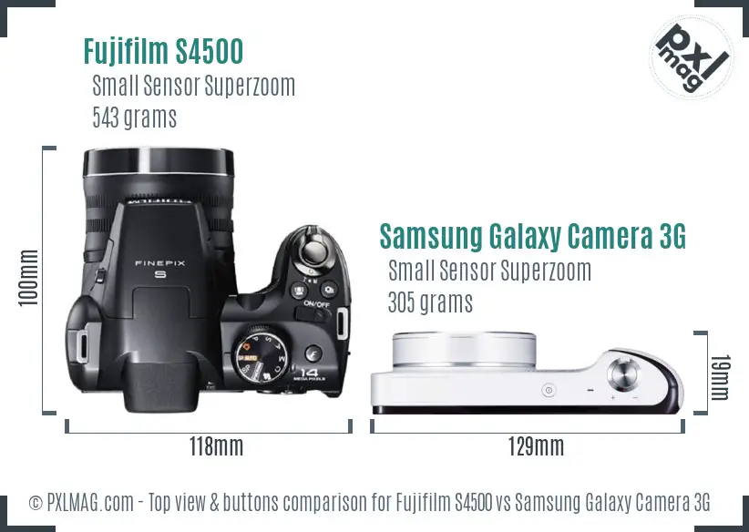 Fujifilm S4500 vs Samsung Galaxy Camera 3G top view buttons comparison