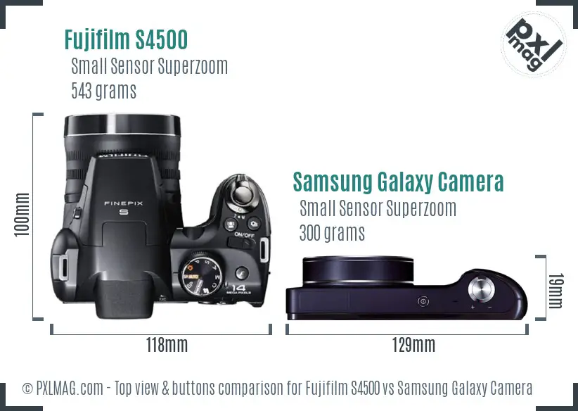 Fujifilm S4500 vs Samsung Galaxy Camera top view buttons comparison