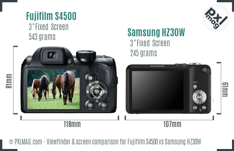 Fujifilm S4500 vs Samsung HZ30W Screen and Viewfinder comparison Fujifilm S4500 vs Samsung HZ30W Screen and Viewfinder comparison