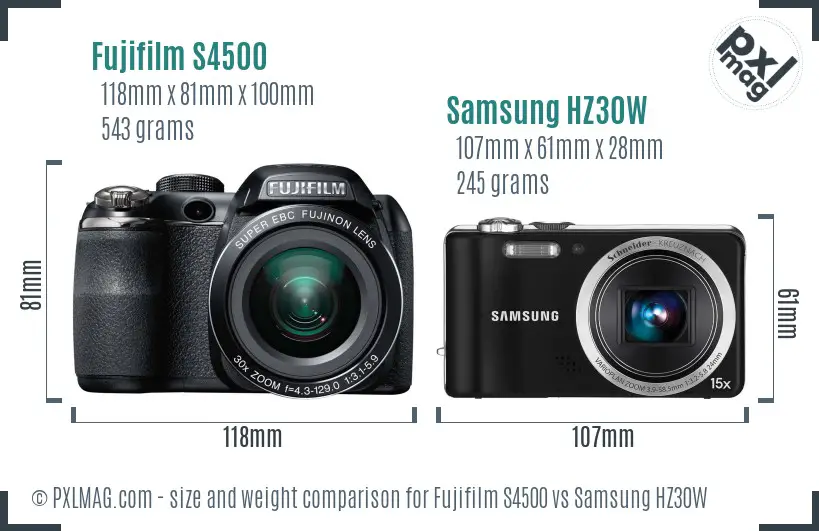 Fujifilm S4500 vs Samsung HZ30W size comparison Fujifilm S4500 vs Samsung HZ30W size comparison
