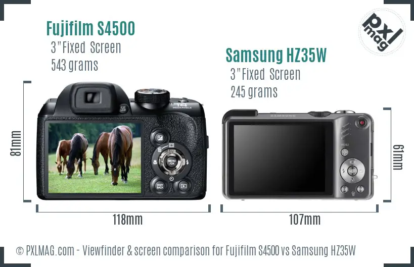 Fujifilm S4500 vs Samsung HZ35W Screen and Viewfinder comparison Fujifilm S4500 vs Samsung HZ35W Screen and Viewfinder comparison