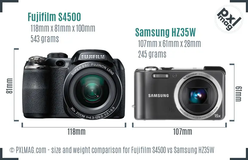 Fujifilm S4500 vs Samsung HZ35W size comparison Fujifilm S4500 vs Samsung HZ35W size comparison
