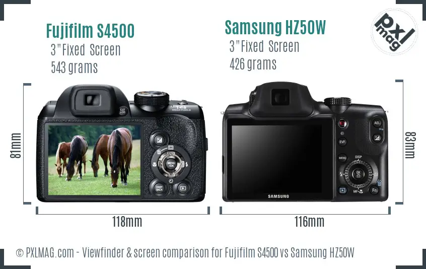 Fujifilm S4500 vs Samsung HZ50W Screen and Viewfinder comparison