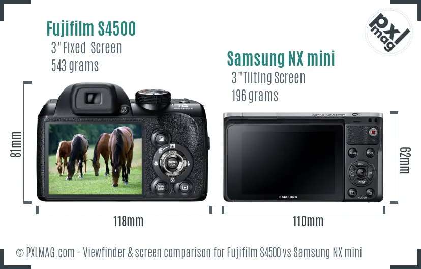 Fujifilm S4500 vs Samsung NX mini Screen and Viewfinder comparison