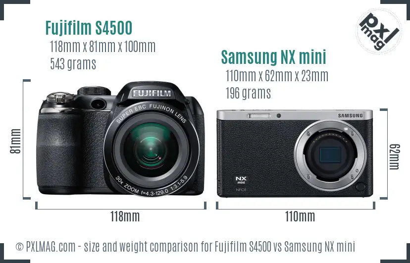 Fujifilm S4500 vs Samsung NX mini size comparison