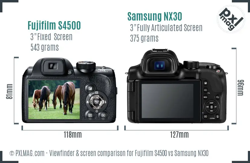 Fujifilm S4500 vs Samsung NX30 Screen and Viewfinder comparison