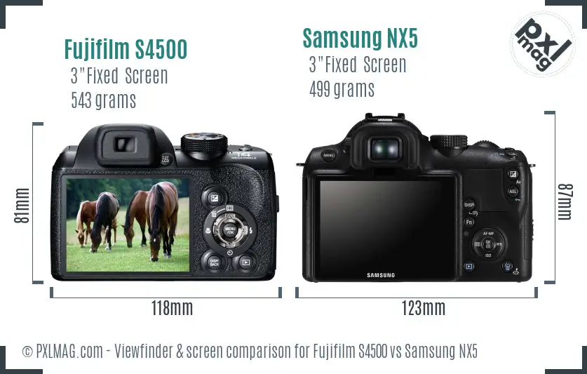 Fujifilm S4500 vs Samsung NX5 Screen and Viewfinder comparison