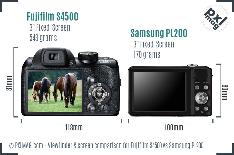 Fujifilm S4500 vs Samsung PL200 Screen and Viewfinder comparison