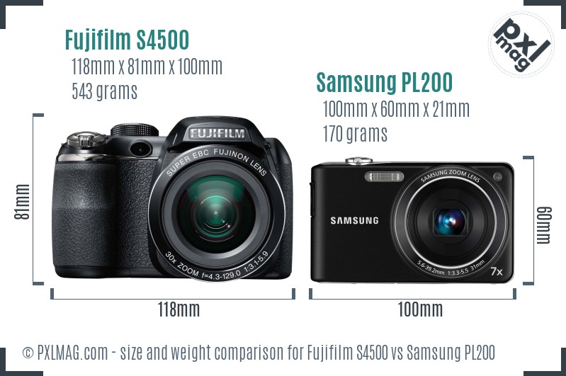 Fujifilm S4500 vs Samsung PL200 size comparison