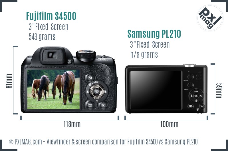 Fujifilm S4500 vs Samsung PL210 Screen and Viewfinder comparison