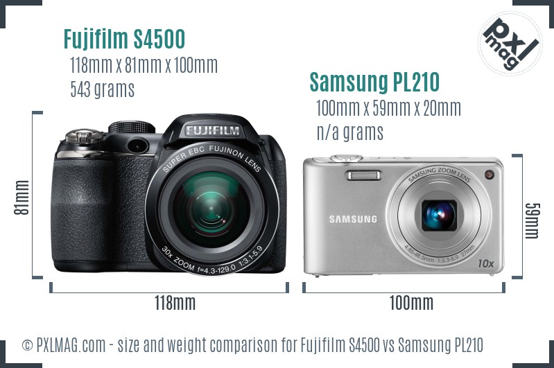 Fujifilm S4500 vs Samsung PL210 size comparison Fujifilm S4500 vs Samsung PL210 size comparison
