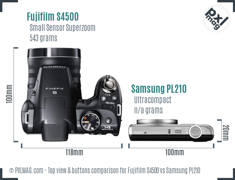 Fujifilm S4500 vs Samsung PL210 top view buttons comparison