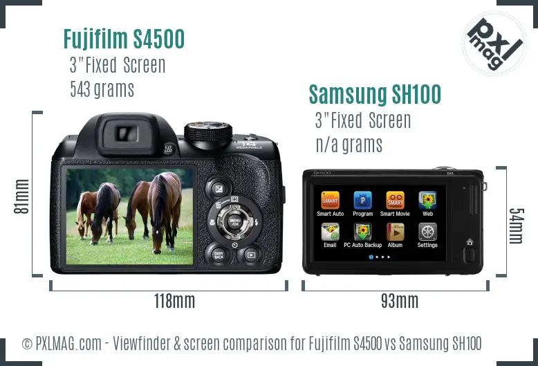 Fujifilm S4500 vs Samsung SH100 Screen and Viewfinder comparison
