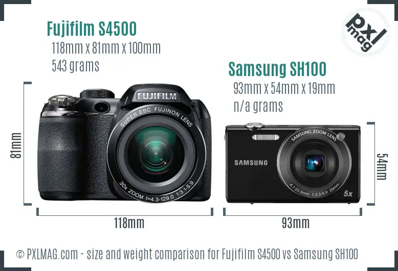 Fujifilm S4500 vs Samsung SH100 size comparison Fujifilm S4500 vs Samsung SH100 size comparison