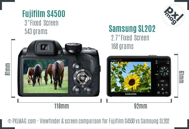 Fujifilm S4500 vs Samsung SL202 Screen and Viewfinder comparison Fujifilm S4500 vs Samsung SL202 Screen and Viewfinder comparison