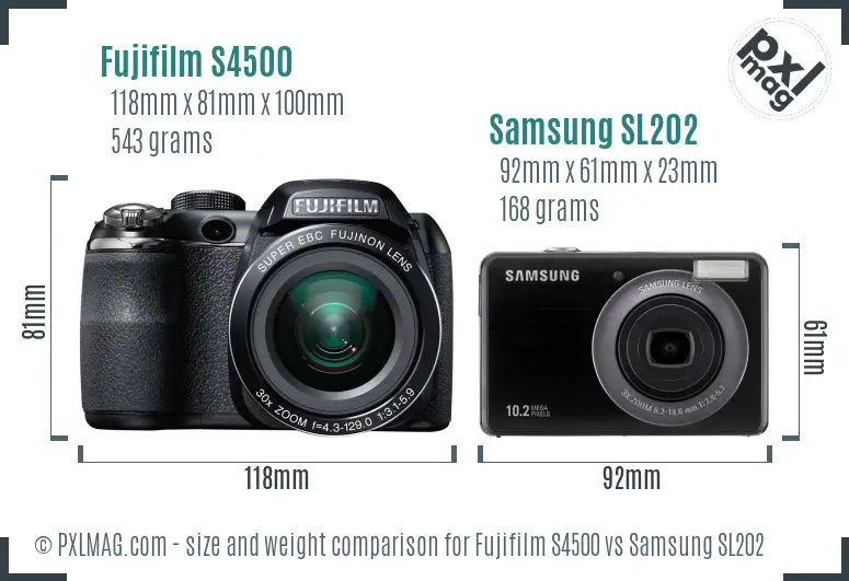 Fujifilm S4500 vs Samsung SL202 size comparison Fujifilm S4500 vs Samsung SL202 size comparison