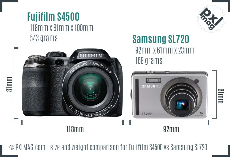 Fujifilm S4500 vs Samsung SL720 size comparison Fujifilm S4500 vs Samsung SL720 size comparison