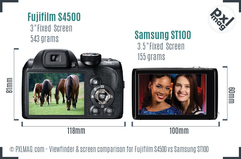 Fujifilm S4500 vs Samsung ST100 Screen and Viewfinder comparison