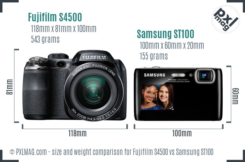Fujifilm S4500 vs Samsung ST100 size comparison