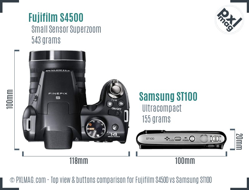 Fujifilm S4500 vs Samsung ST100 top view buttons comparison