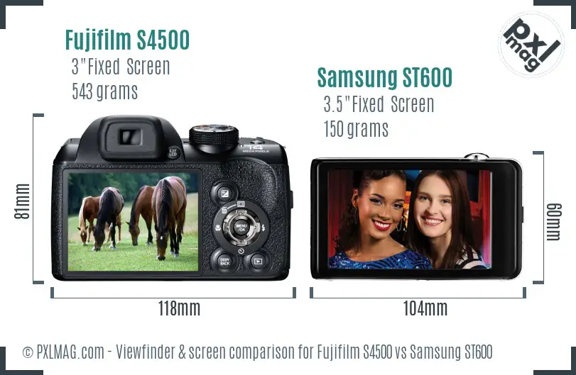 Fujifilm S4500 vs Samsung ST600 Screen and Viewfinder comparison