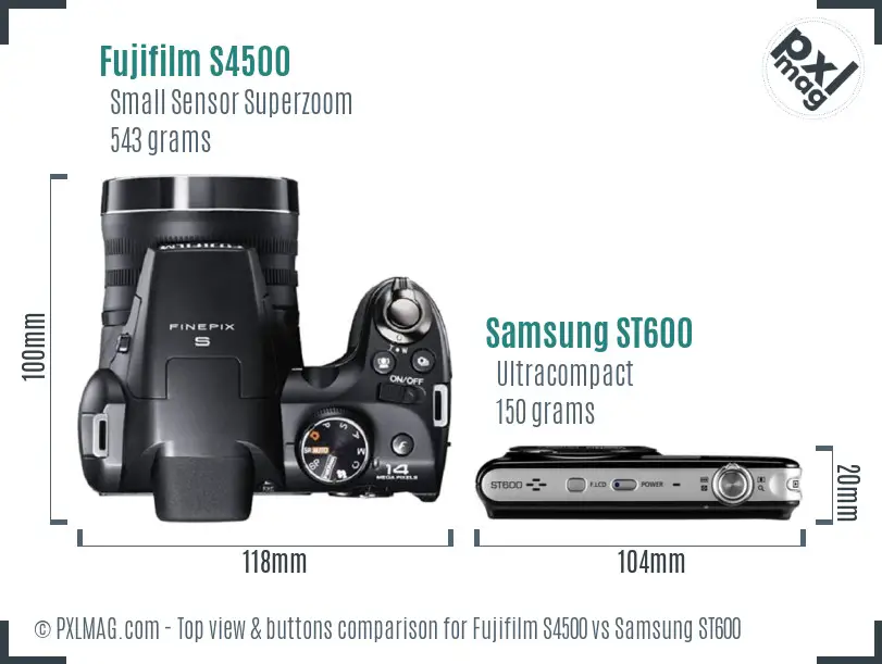 Fujifilm S4500 vs Samsung ST600 top view buttons comparison