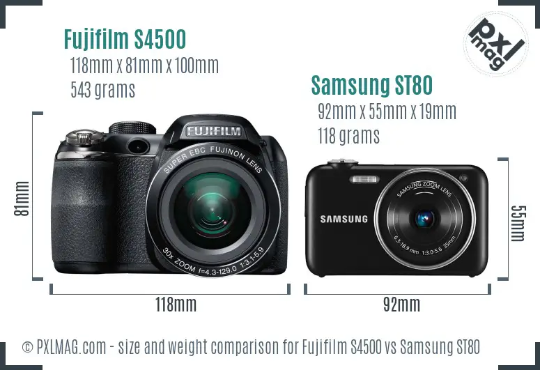 Fujifilm S4500 vs Samsung ST80 size comparison