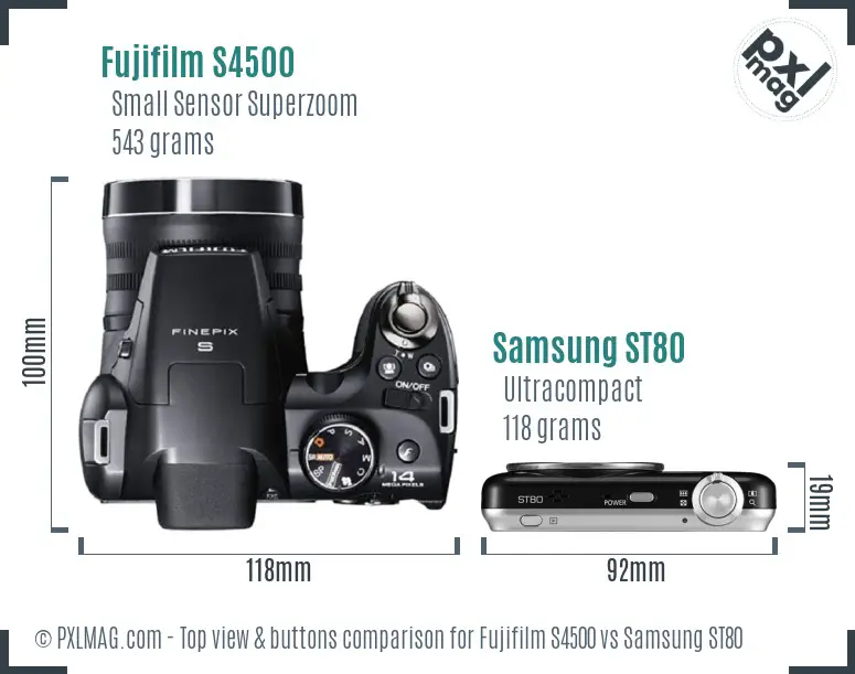 Fujifilm S4500 vs Samsung ST80 top view buttons comparison