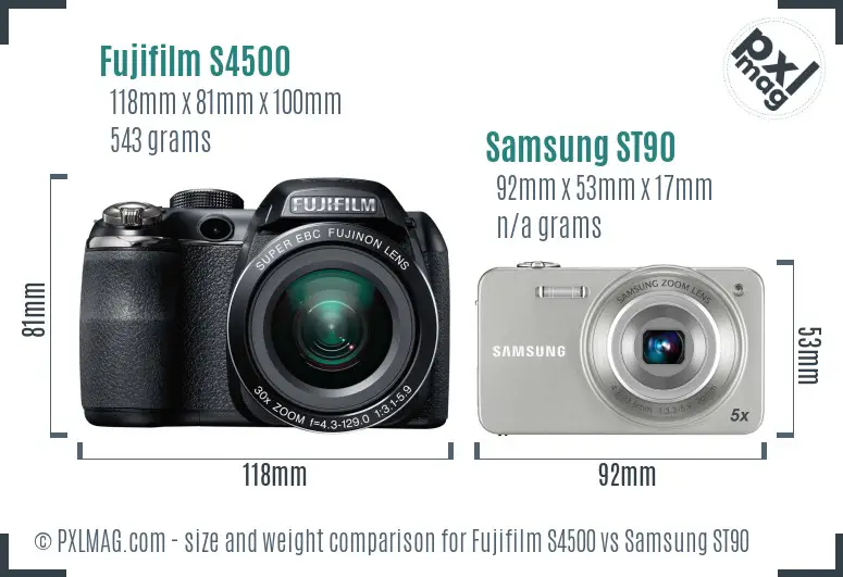 Fujifilm S4500 vs Samsung ST90 size comparison Fujifilm S4500 vs Samsung ST90 size comparison