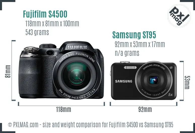 Fujifilm S4500 vs Samsung ST95 size comparison Fujifilm S4500 vs Samsung ST95 size comparison