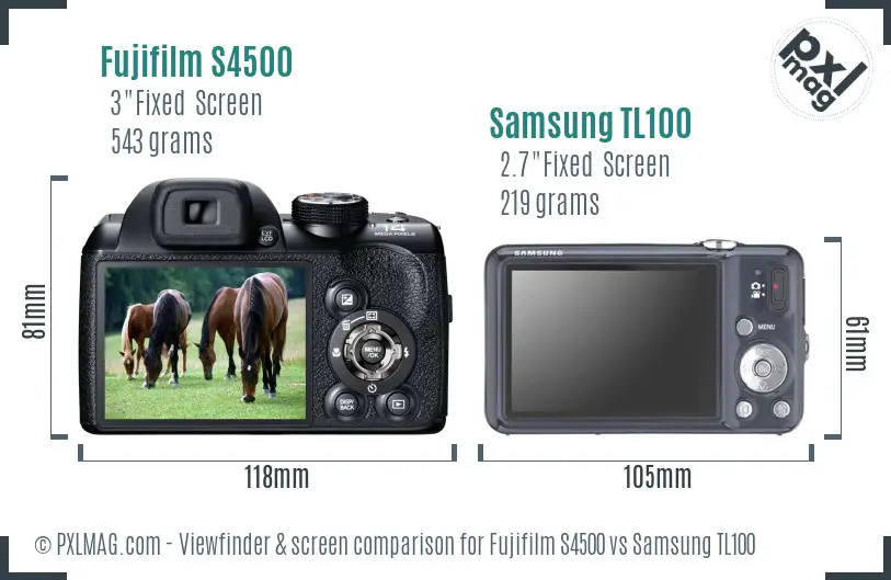 Fujifilm S4500 vs Samsung TL100 Screen and Viewfinder comparison