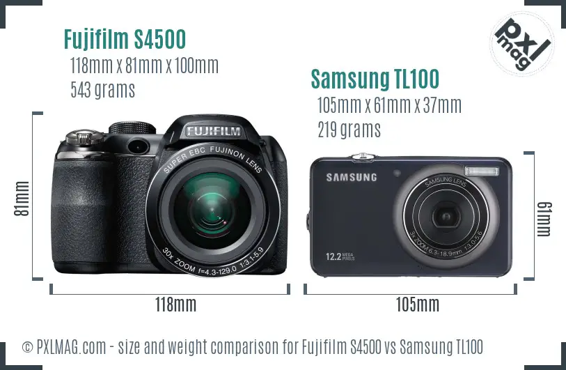 Fujifilm S4500 vs Samsung TL100 size comparison Fujifilm S4500 vs Samsung TL100 size comparison