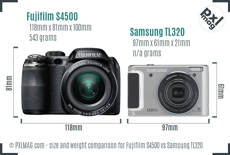 Fujifilm S4500 vs Samsung TL320 size comparison