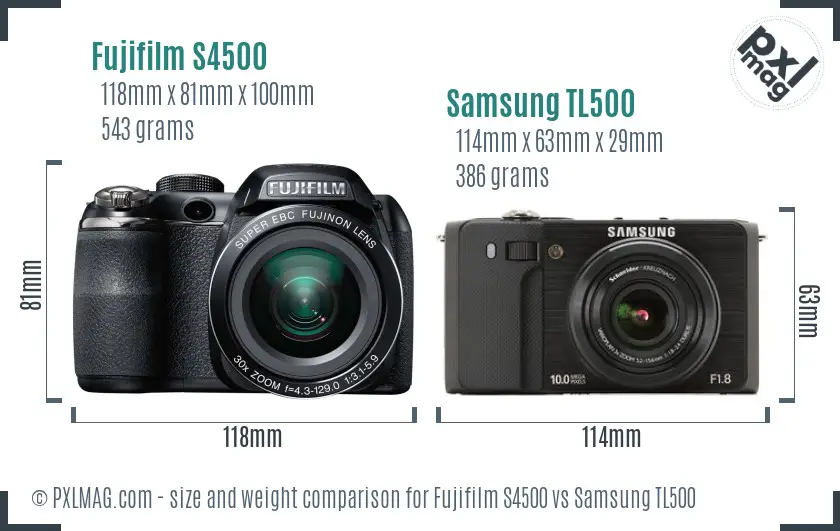 Fujifilm S4500 vs Samsung TL500 size comparison