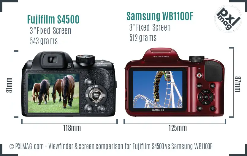 Fujifilm S4500 vs Samsung WB1100F Screen and Viewfinder comparison