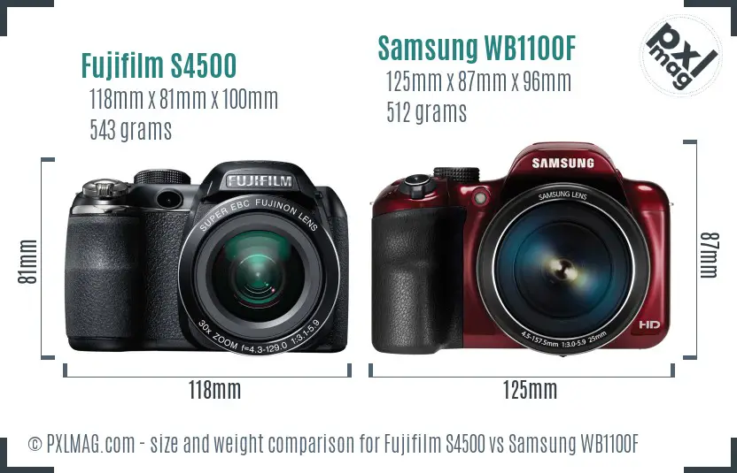 Fujifilm S4500 vs Samsung WB1100F size comparison