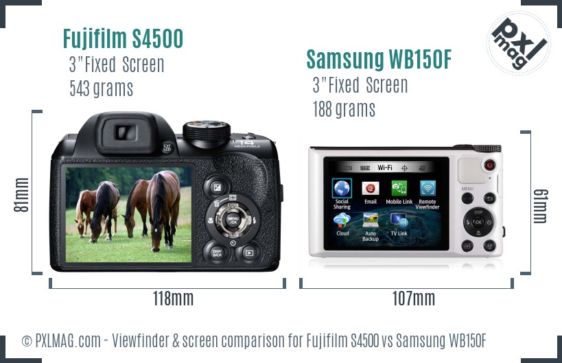Fujifilm S4500 vs Samsung WB150F Screen and Viewfinder comparison