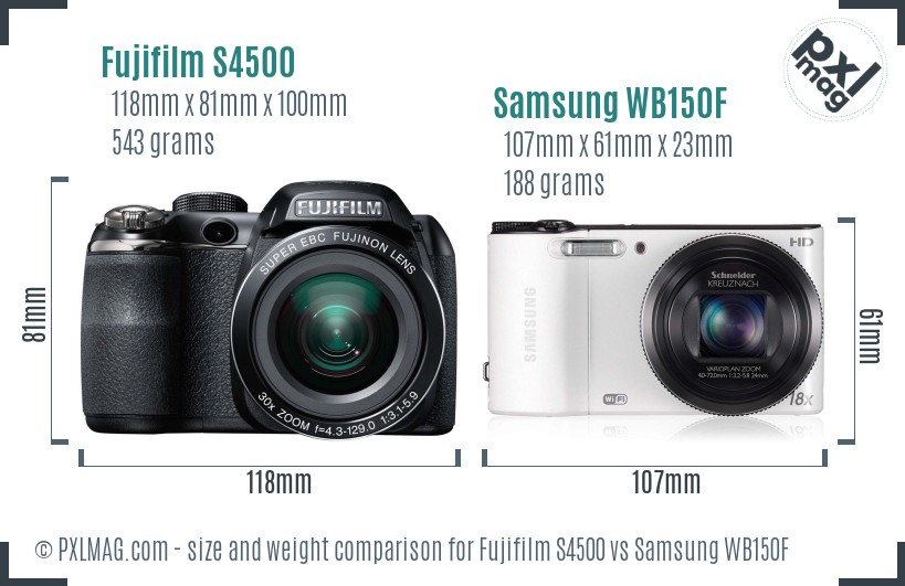 Fujifilm S4500 vs Samsung WB150F size comparison Fujifilm S4500 vs Samsung WB150F size comparison