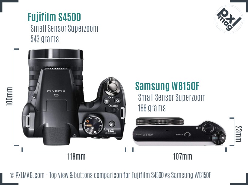 Fujifilm S4500 vs Samsung WB150F top view buttons comparison