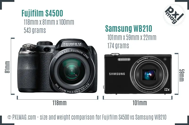 Fujifilm S4500 vs Samsung WB210 size comparison