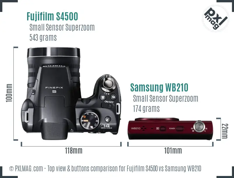 Fujifilm S4500 vs Samsung WB210 top view buttons comparison